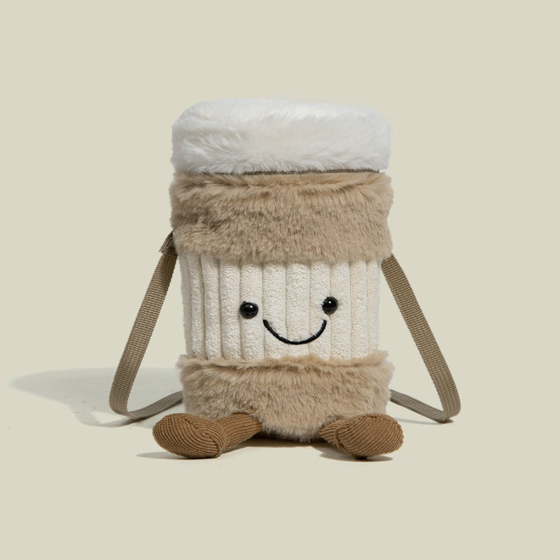 Cute Happy Coffee Cup Holder Plush Bag