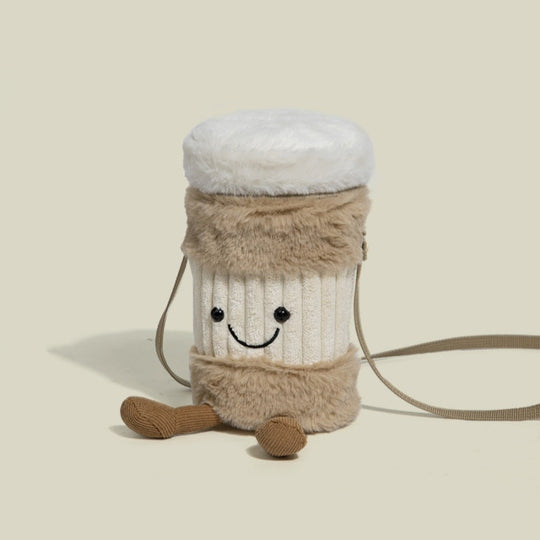 Cute Happy Coffee Cup Holder Plush Bag