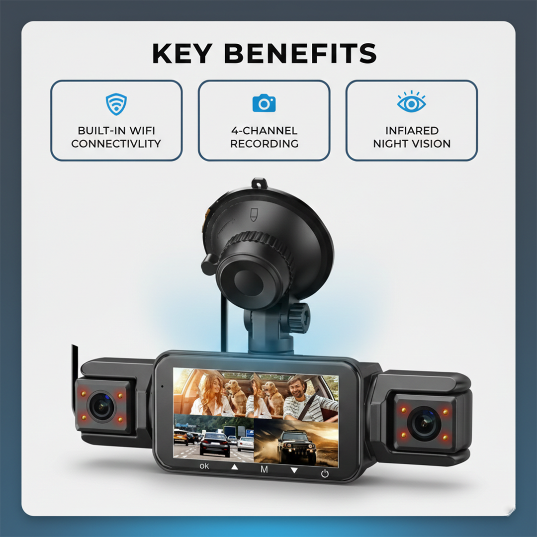 Dash Cam - Four Cameras - WiFi Recording