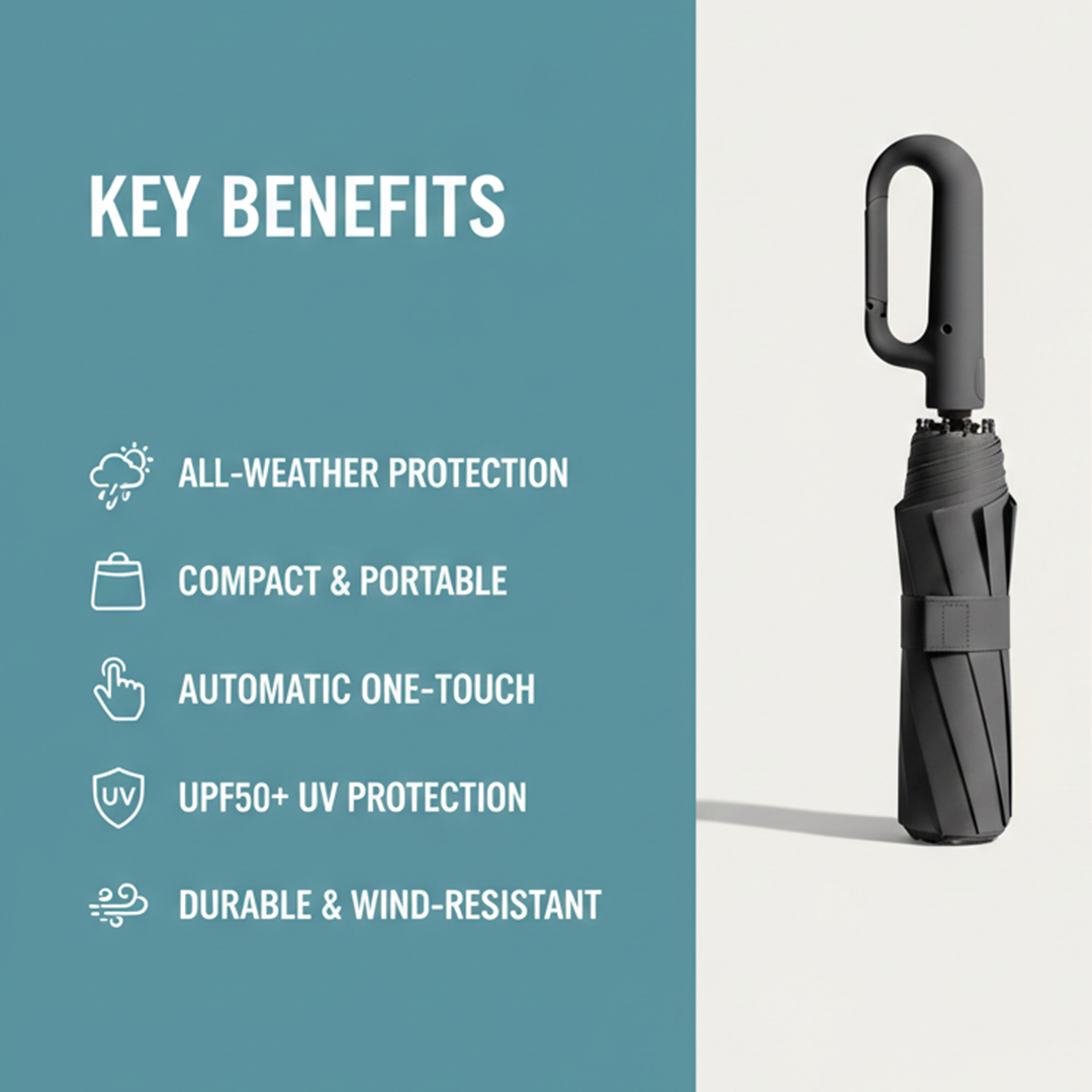 Unisex Folding Umbrella with Automatic Open Close and Compact Design