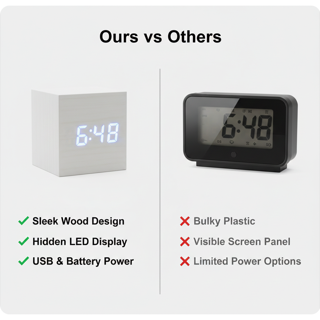 Digital Wood Clock - LED Display - Modern Design