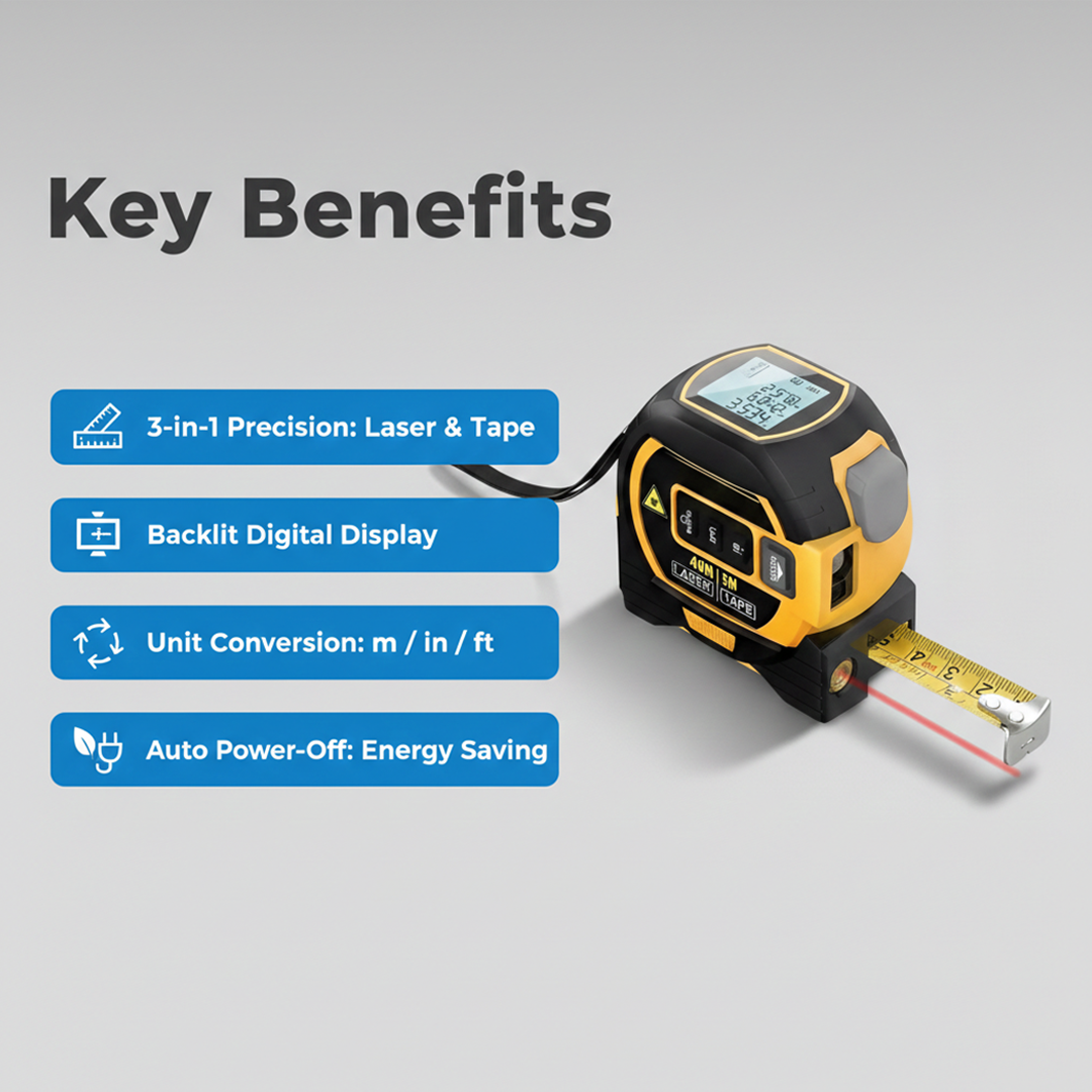 Distance Measuring Tool - Laser Function - Tape Measure