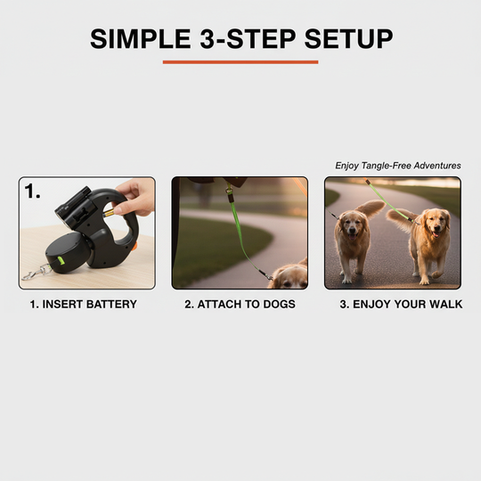 Dual Dog Leash - Tangle-Free Design - LED Light