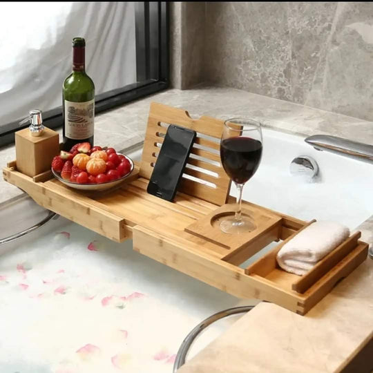 Expandable Bamboo Bathtub Caddy Tray with Stands