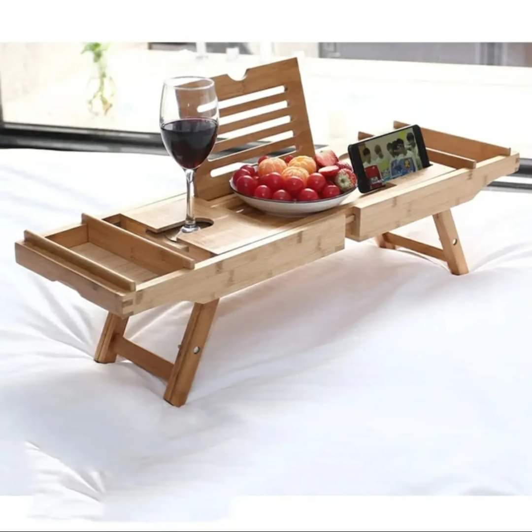 Expandable Bamboo Bathtub Caddy Tray with Stands