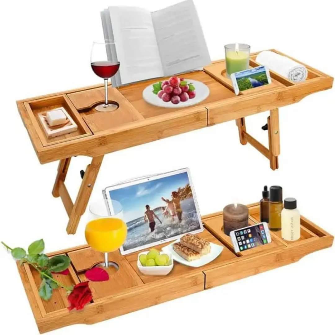 Expandable Bamboo Bathtub Caddy Tray with Stands