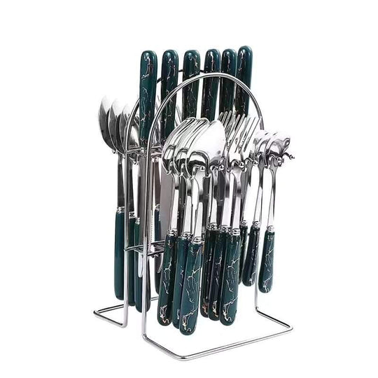 24-Piece Cutlery Set with Green Handles