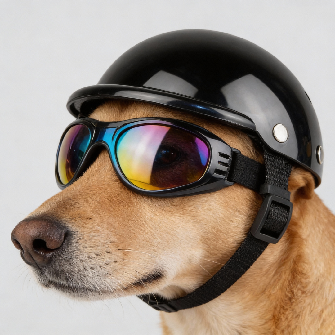 Trendy and Safe Motorcycle Helmet and Goggles for Dogs