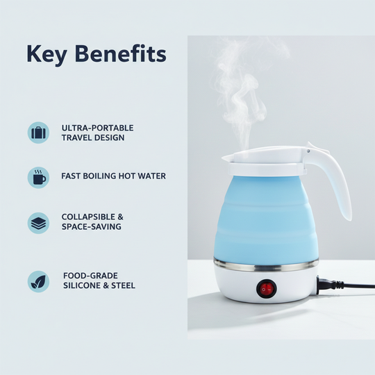 Foldable Electric Travel Kettle - Collapsible Silicone Hot Water Boiler
