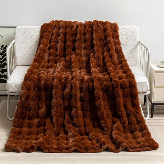 Premium Bubble Double Layer Thick Faux Rabbit Fur Blanket