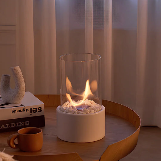 Glass Oil Lamp - Decorative Fireplace - Clear Cylinder