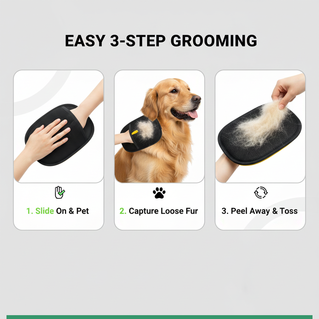 Grooming Gloves - Double-Sided Design - Pet Hair Remover