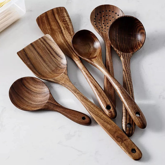 7-Piece Kitchen Tool Set – Premium Teak Kitchen Tools for Style & Functionality