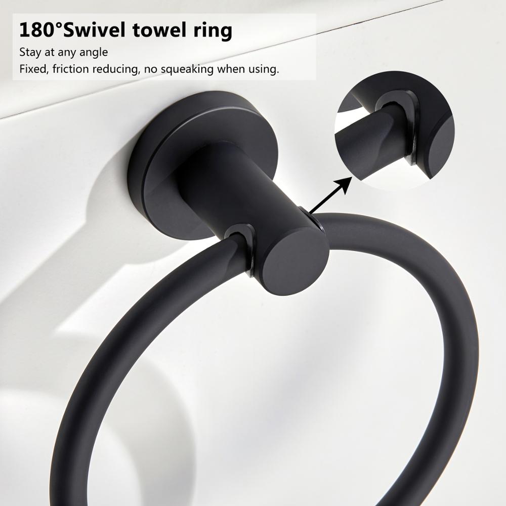 Towel Ring in Chrome Finish, Round Simple Design, Black, 304 Stainless Steel, Rustproof European Bathroom Accessories