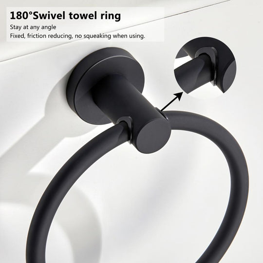 Towel Ring in Chrome Finish, Round Simple Design, Black, 304 Stainless Steel, Rustproof European Bathroom Accessories