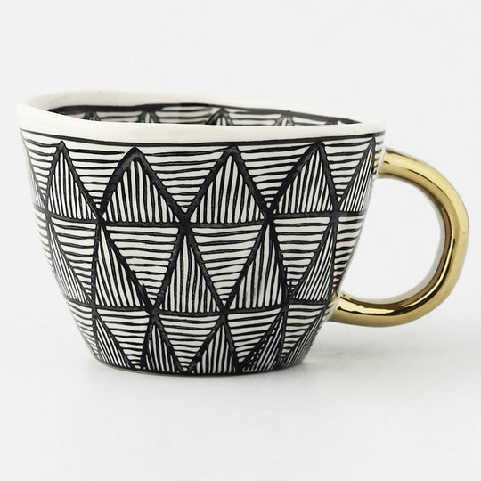 Abstract Geometric Pattern Cup with Gold Handle