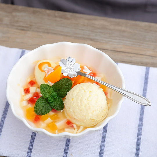 8-Piece Stainless Steel Teaspoon Set with Flower Design