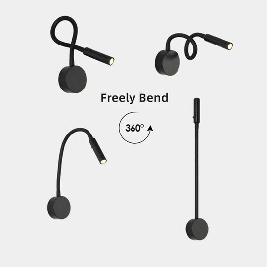 Modern Flexible LED Reading Wall Lamp with Switch for Bedroom and Study - 1W/3W