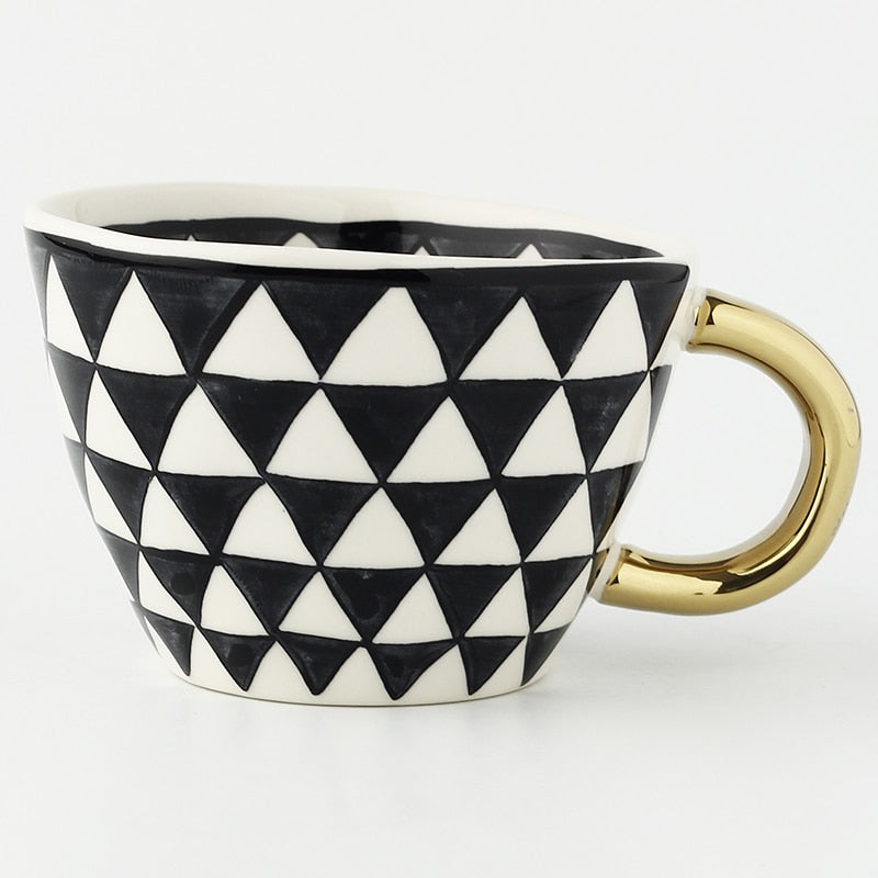 Abstract Geometric Pattern Cup with Gold Handle