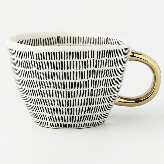 Abstract Geometric Pattern Cup with Gold Handle