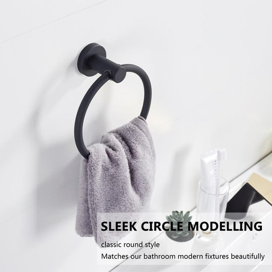 Towel Ring in Chrome Finish, Round Simple Design, Black, 304 Stainless Steel, Rustproof European Bathroom Accessories