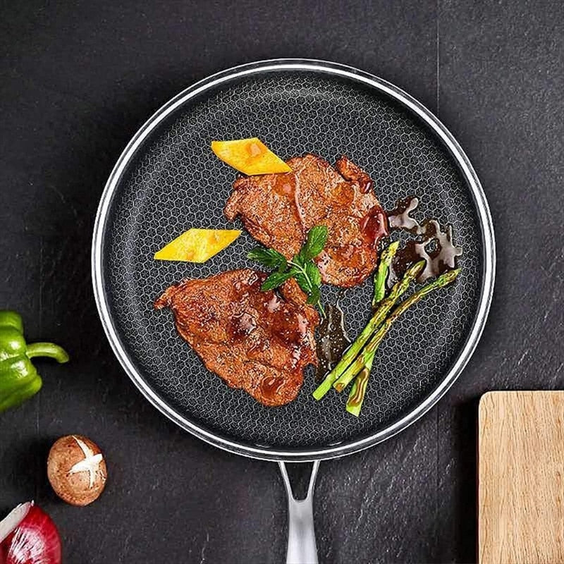 Premium Stainless Steel Frying Pan with Non-Stick Pixel Technology – Ideal for Healthy Frying