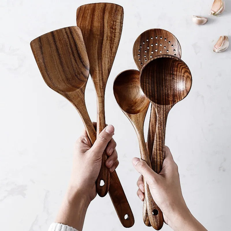 7-Piece Kitchen Tool Set – Premium Teak Kitchen Tools for Style & Functionality