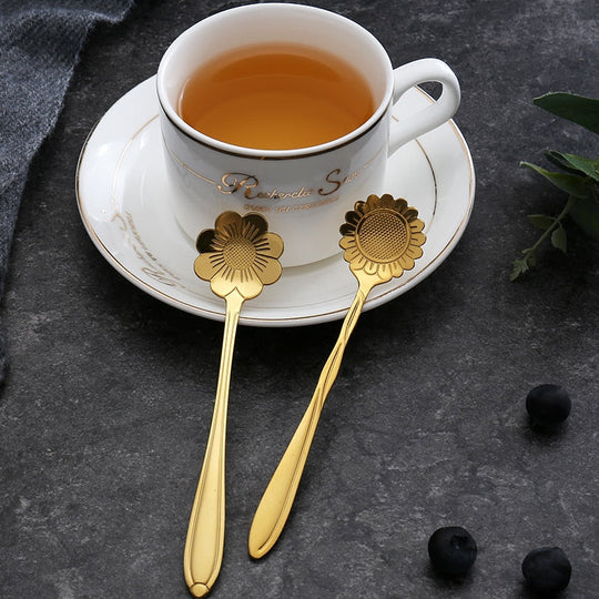 8-Piece Stainless Steel Teaspoon Set with Flower Design