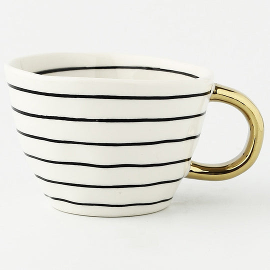 Abstract Geometric Pattern Cup with Gold Handle