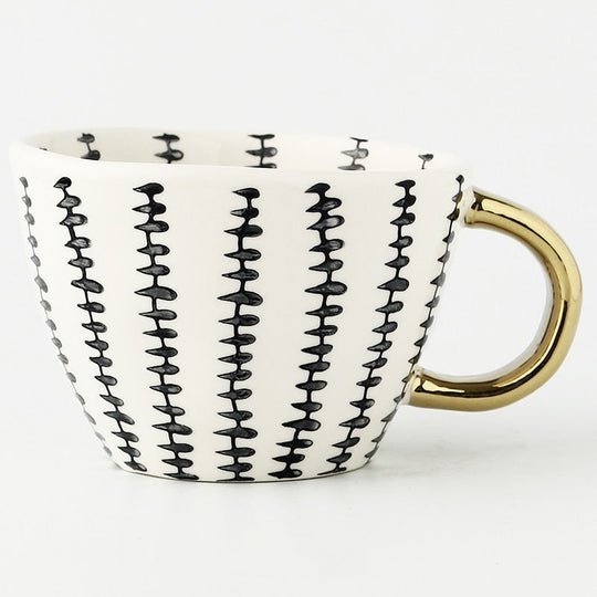 Abstract Geometric Pattern Cup with Gold Handle