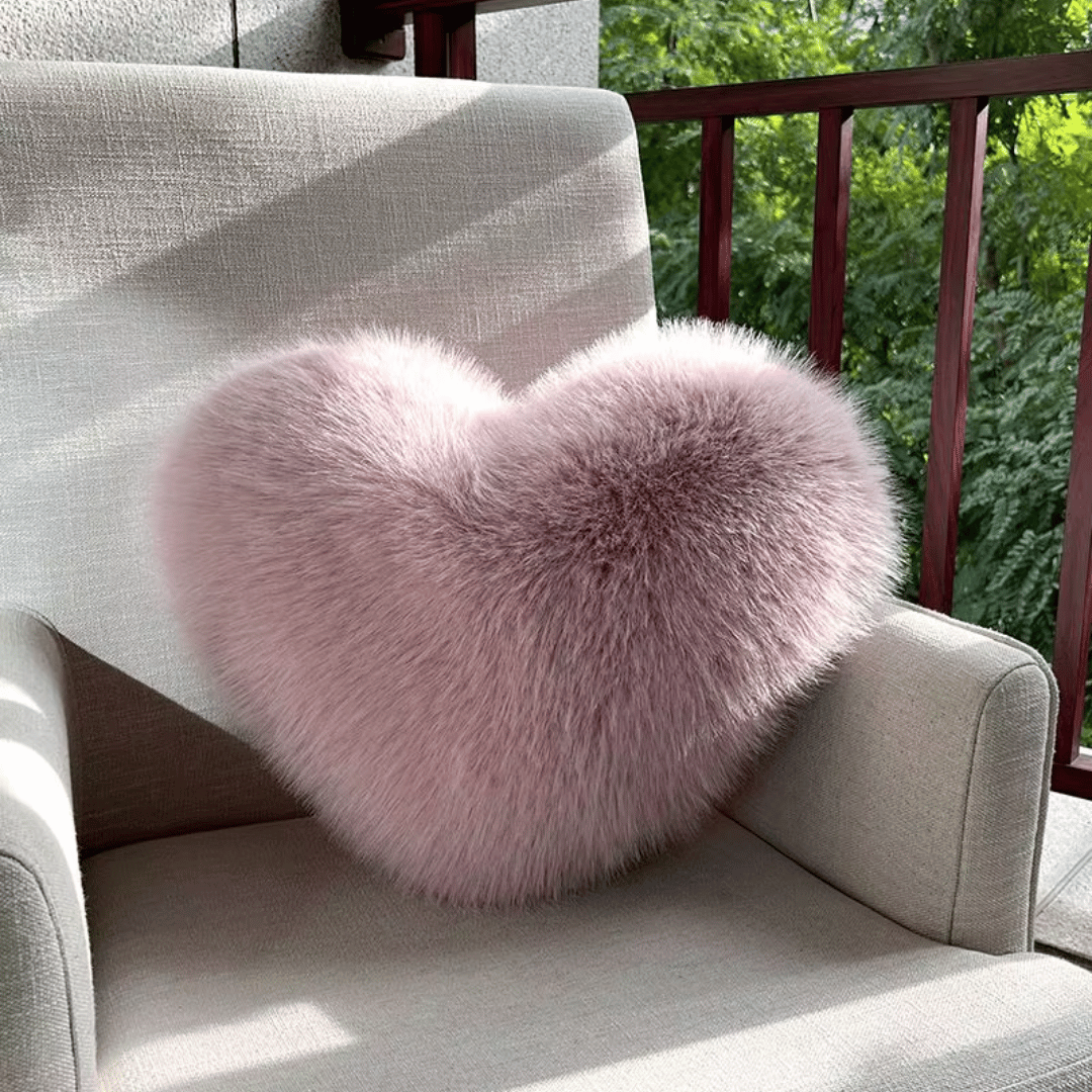 Heart-Shaped Faux Fur Pillow for Cozy and Contemporary Living Spaces