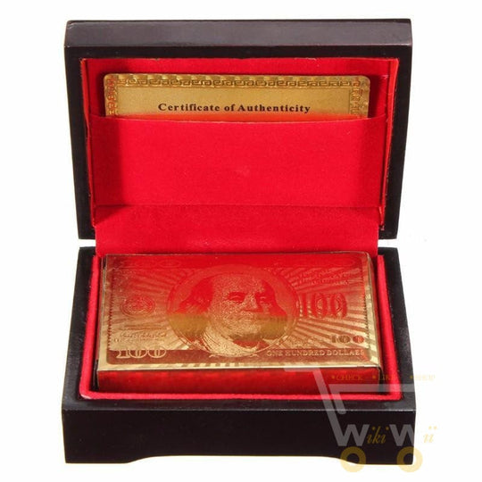 24K Gold Plated Playing Card with Wooden Style Box