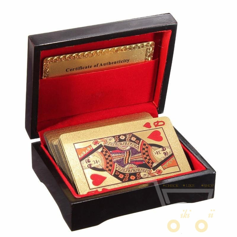 24K Gold Plated Playing Card with Wooden Style Box