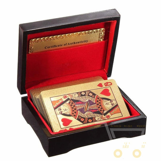24K Gold Plated Playing Card with Wooden Style Box