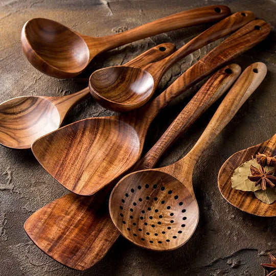 7-Piece Kitchen Tool Set – Premium Teak Kitchen Tools for Style & Functionality