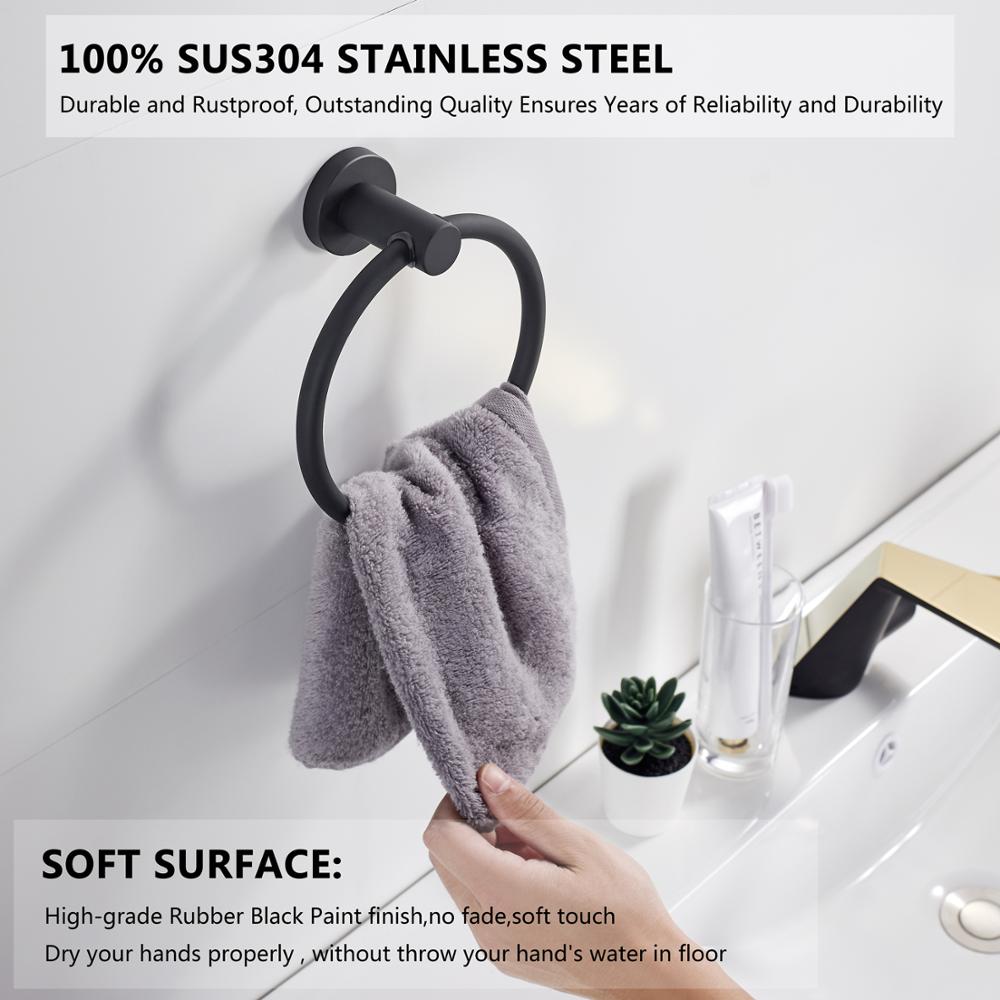 Towel Ring in Chrome Finish, Round Simple Design, Black, 304 Stainless Steel, Rustproof European Bathroom Accessories