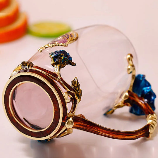 Handcrafted Enamel Coffee Mugs - Rose-Glass Tea Cup with Steel Spoon | Luxury Unique Gifts for Weddings, Valentine's Day, and Birthdays