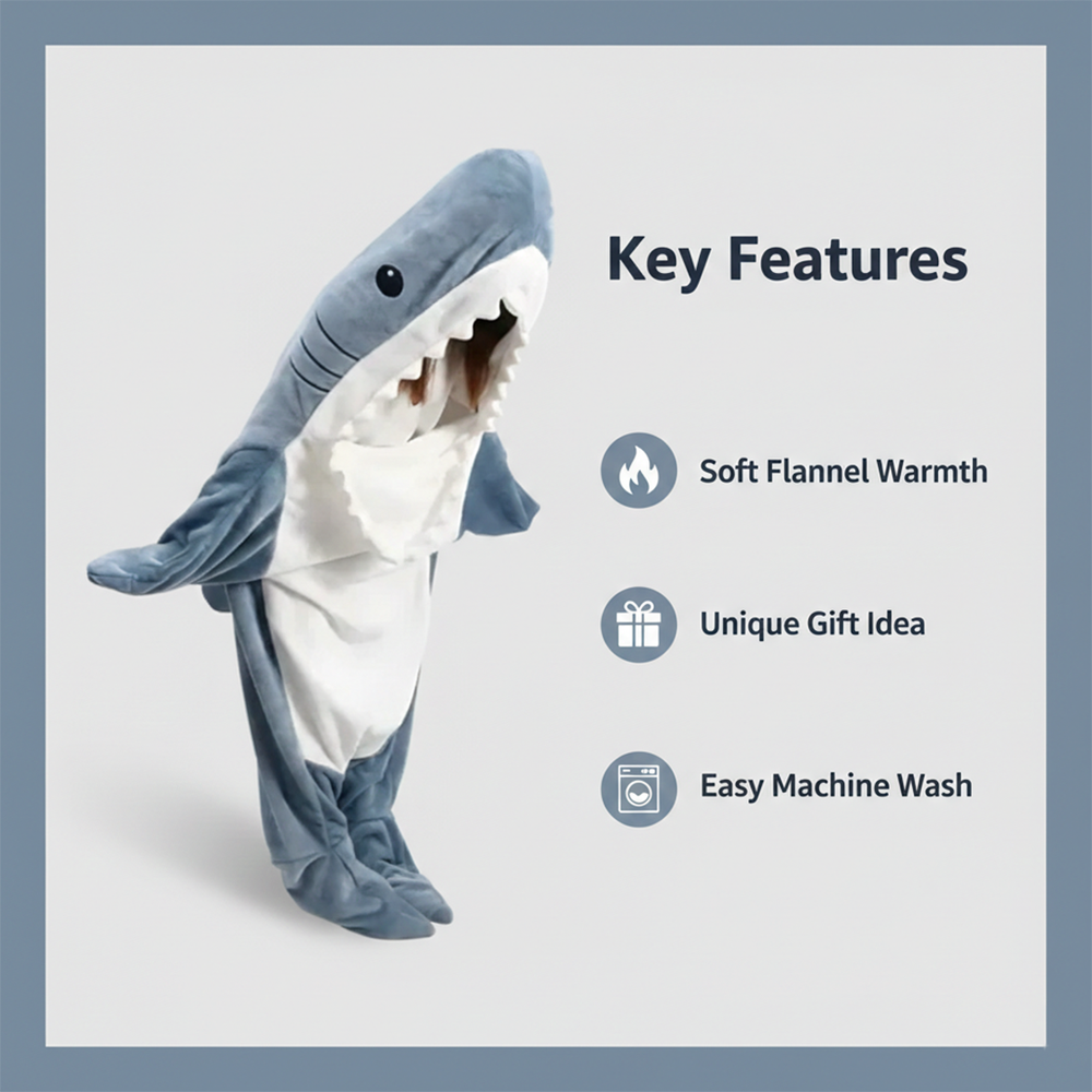Hoodie Blanket - Shark Design - Wearable Throw
