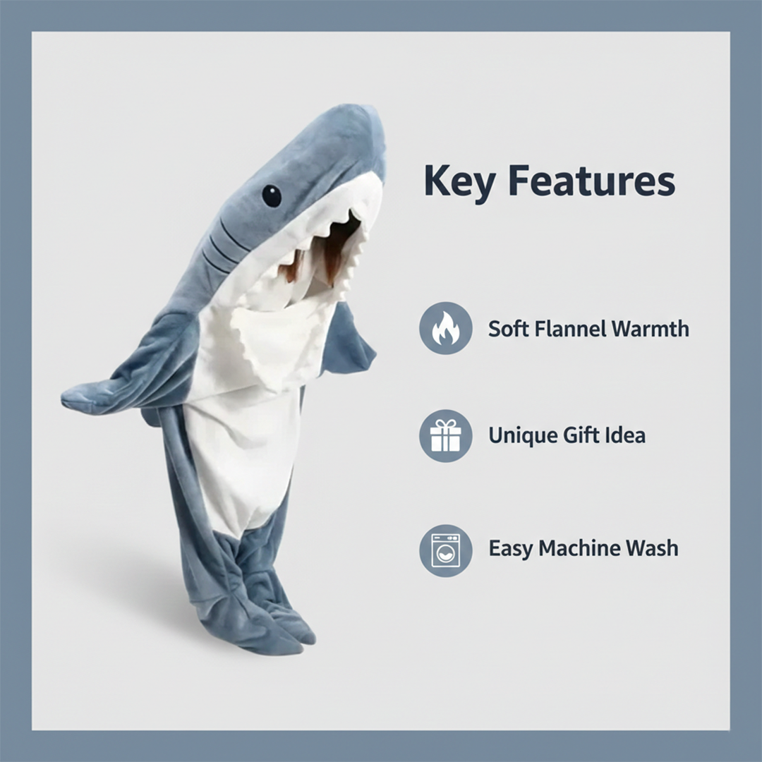 Hoodie Blanket - Shark Design - Wearable Throw