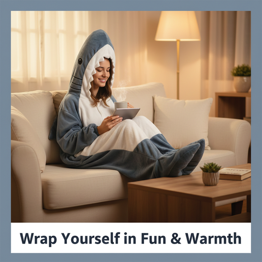 Hoodie Blanket - Shark Design - Wearable Throw