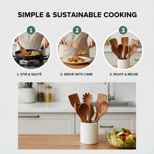 Kitchen Utensil Set - Teak Wood - Cooking Tools