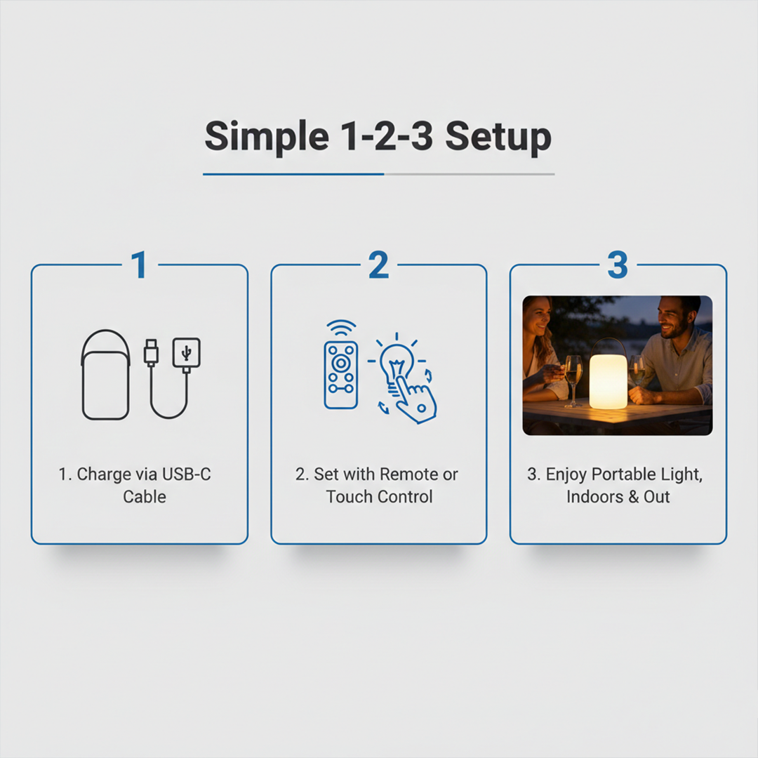 LED Table Lamp - Cordless Design - Indoor Outdoor Use