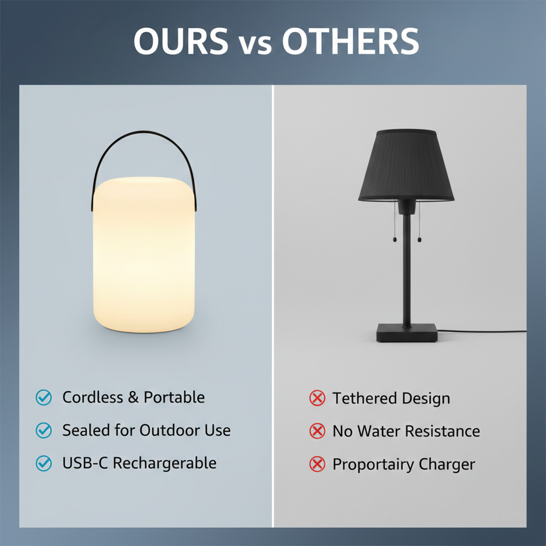 LED Table Lamp - Cordless Design - Indoor Outdoor Use