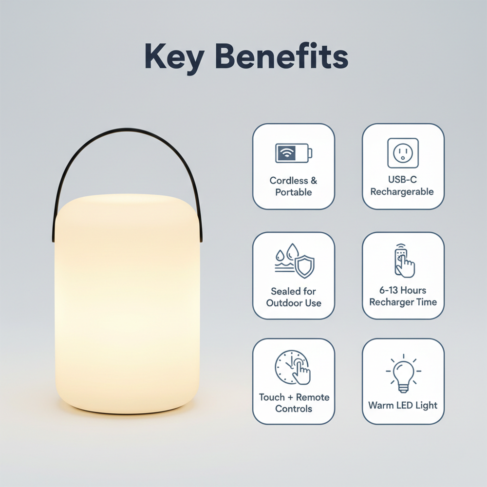 LED Table Lamp - Cordless Design - Indoor Outdoor Use