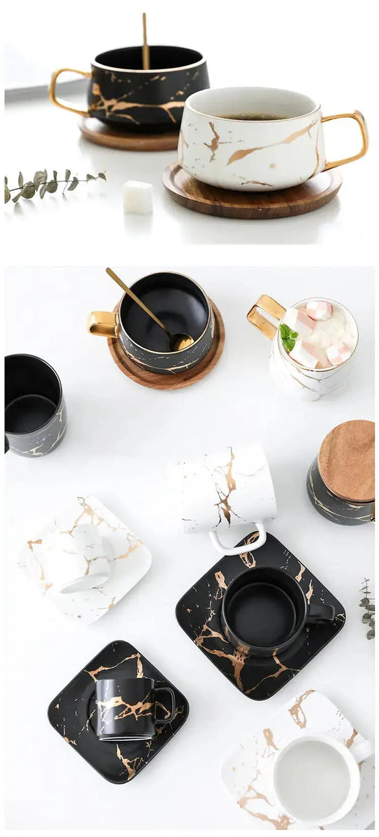 Marble Pattern Coffee Mug with Gold Decoration