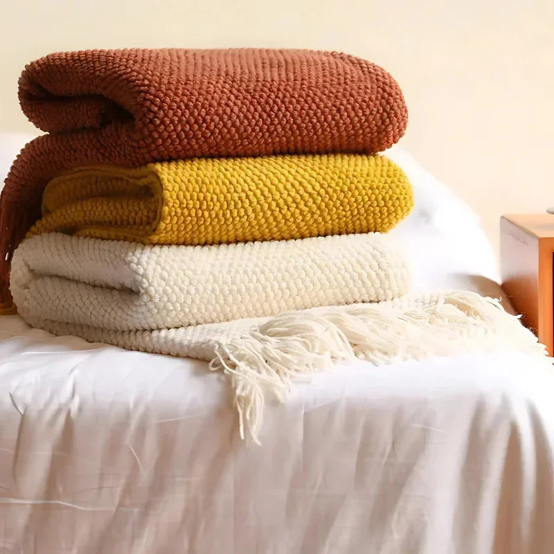 Merino-Style Blanket - Tassels - Acrylic Fabric