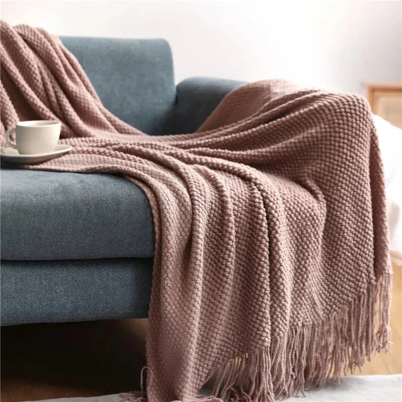 Merino-Style Blanket - Tassels - Acrylic Fabric