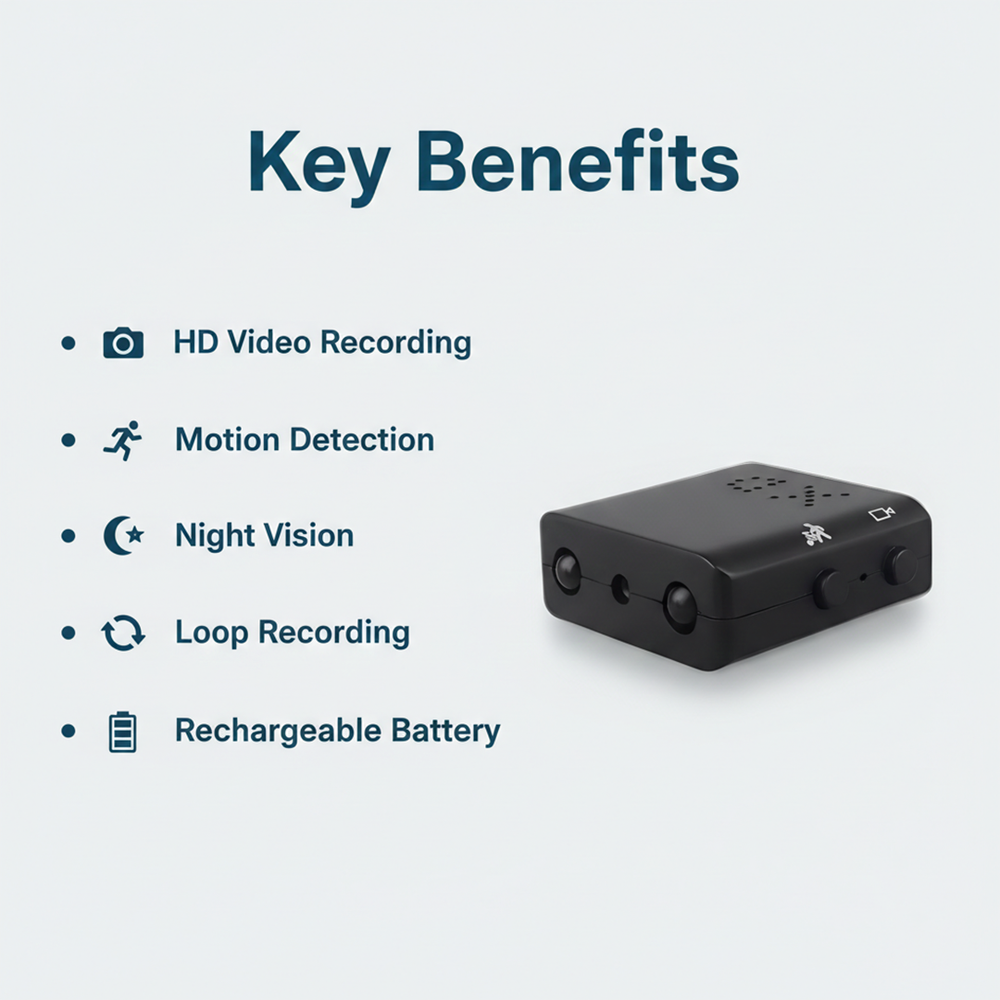 Mini HD Camera with Motion Detection and Night Vision Recording