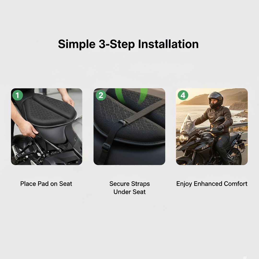 Motorcycle Seat Pad - Gel Support - Breathable Design