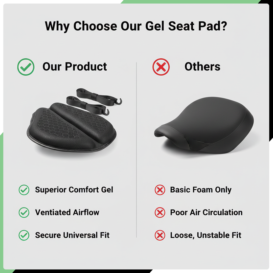 Motorcycle Seat Pad - Gel Support - Breathable Design